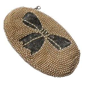 Vintage Sharonee Bag 1950s Bow Beaded Clutch Purse Pearl & Silver Beads Japan